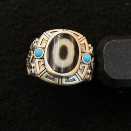 Cluster Rings YS Retro Tibetan Fashion Silver Ring With Blue Zircon Inlaid In Men's And Women's Style Versatile Ethnic