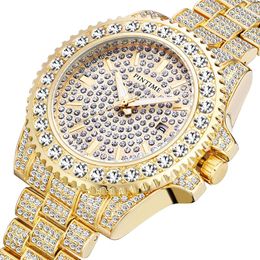 Wristwatches Bling Diamond Iced Out Watch Men Gold Stainless Steel Hip Hop Mens Watches Top Clock Relogio Masculino Reloj