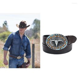 Belts Teenagers PU-Leather Waist Belt With Relief Bull Head Buckle Adjustable Coat Jeans Male Wide Formal Waistband