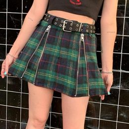 Skirts Dark Academia High Waist A-line Skirt E-girl Gothic Grunge Zipper Mini Y2k Vintage Print Emo Alt Streetwear
