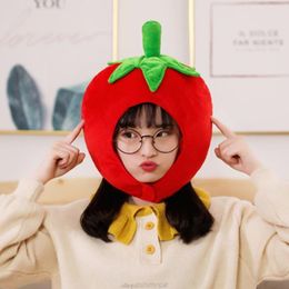 Party Hats Lovely Tomato Shape Plush Hat Funny Fruit Stuffed Toys Headgear Warm Earflap Cap Performance Cosplay Party Po D06 21 Dropship 230614
