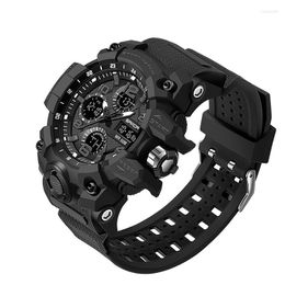 Wristwatches 2023 Sanda Sports Military Men's Watches Waterproof Dual Display Quartz Wristwatch For Male Clock Stopwatch Relogios