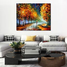 High Quality Canvas Art Fall Marathon Handcrafted Oil Paintings Urban Streets Modern Wall Decor