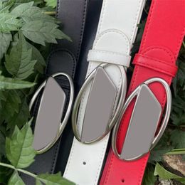 Wide leather belts for women designer belt man smooth plated silver hardware oval hollow buckle lady waist thin belt solid Colour simple ga016