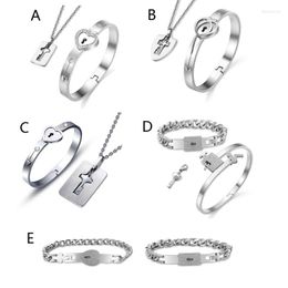 Necklace Earrings Set Titanium Steel Heart Lock Key Jewellery Bracelet Lover Couple