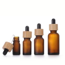 Frosted Amber Glass Dropper Bottle with Bamboo Cap Essential Oil Dropper Bottles Empty Essential Oils Face Bottle