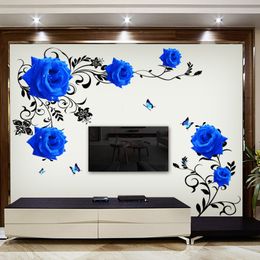 Blue Rose Flower Wall Sticker Self Adhesive Wallpaper Living Room TV Background Decoration Kitchen Home Wall Decor Vinyl Poster