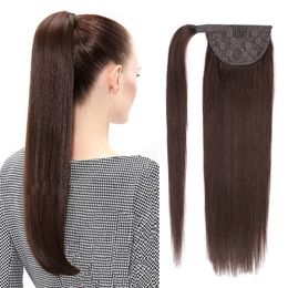 Ponytails 100% Human Hair Ponytail European Straight 120gram Wrap Around Clip In Tail Machine Remy Hair 12-26 Inches ALI-BEAUTY 230613