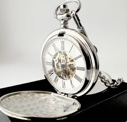 Classic Silver Polished Double Opened Flip Mechanical Pocket Watches