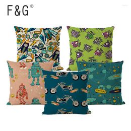 Pillow Cartoon Cover Mini Car Robot Printed Cotton Linen Office Waist Sofa Decoration Pillowcase