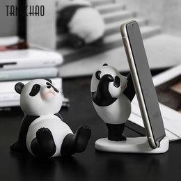 Tissue Boxes Napkins Panda Figurines For Interior Universal Cell Mobile Phone Stand Holder Modern Resin Sculpture Statue Home Office Desk Decor 230613