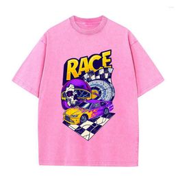 Men's T Shirts Cool Race Car Designer Graphics Printed Male Clothes Fashion Oversize T-Shirts Summer Hip Hop Washed Cotton Men Shirt