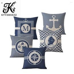 Pillow Sea Blue Compass Printed Cover Anchor Pattern Marine Ship Throw Case Decorative Pillowcase Cojines Almofadas