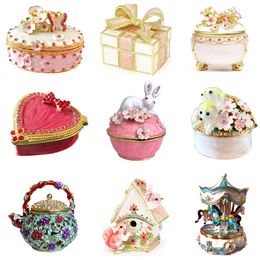 Decorative Objects Figurines 12 Styles Jewelry Trinket Box Hinged Metal Enameled Hand Painted Storage Case Wedding Ring Holder Home Dresser Decor 230614