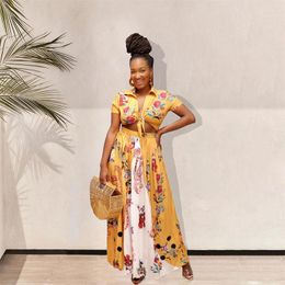 Ethnic Clothing 2 Piece Sets Skirt African Clothes Women Print Lapel Tops And Suits Dashiki Fashion Streetwear Outfits 2023 Summer