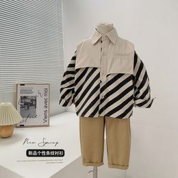 Kids Shirts Early Spring Children's Clothing Korean Style Irregular Shirt Boys Handsome Stitching Striped Shirt 230613