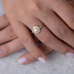 Cluster Rings 14K Gold FL 2 S Diamond Ring For Women Anillos De Bizuteria Gemstone Dainty Cirle Jewelry Box Girls