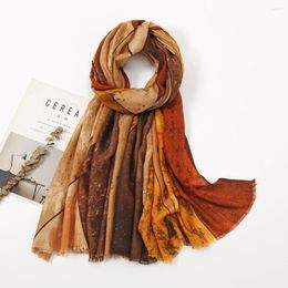 Scarves LMLAVEN Spain Viscose Hijab Scarf Women Men Ethnic Long Fringed Shawl Muffler Uneven Handkerchief Maxi Foulard Women's