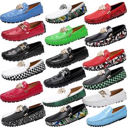 Brand Loafers Men Shoes Solid Colour Classic Trend Crocodile Pattern Fashion Round Head Blue White Black Driving Shoes 878