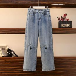 Women's Jeans Oversized Streetwear Denim Trousers Women Loose Casual Love Embroidered Korean Fashion Straight Pants