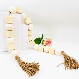 Garden Decorations Wood Bead Garland Large 1.5" Diameter with Tassel Farmhouse Decor Decorative Beads Decorations for Home Tiered Tray Decor