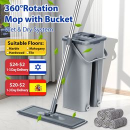 Mops Hand Free Flat Floor Mop And Bucket Set For Professional Home Cleaning System With Washable Microfiber Pads Hardwood 230613