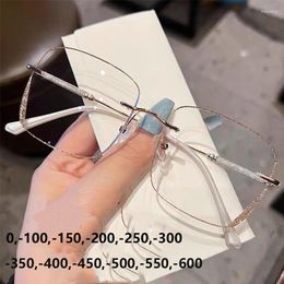 Sunglasses Anti Blue Light Myopia Glasses Fashion Women Men Eyeglasses Computer With Diopter 0 To -6.0 Rimless Frame Eyewear