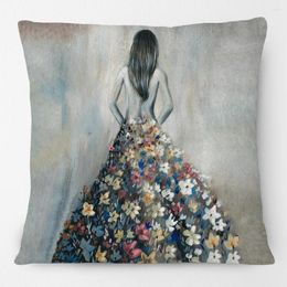 Pillow Girl With Flower Dress Thoughts Portrait Cover Rustic Decorative Pillows For Sofa 45X45CM