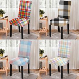 Chair Covers Dining Cover Plaid Geometric Print Slipcover Stretchable Elastic Seat Kitchen Stools Home Decoration 1PC