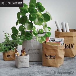 Planters Pots Kraft Paper Flower Pot Waterproof Succulents Plant Pot Cover Reuseable Desktop Cosmetic Storage Bag Flowerpot Basket R230614