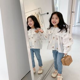 Kids Shirts Baby Girls Cotton Blouse Shirts Children Kids Toddlers Peter Pan Collar Tops Long Sleeve Clothes Summer Autumn Clothes 230613