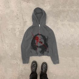 Women's Hoodies Sweatshirts Goth Spider Print Hoodies Women Clothing High Street Harajuku Vintage Zip Up Hoodie Woman Casual Sweatshirt Hoodie Clothes Tops 230613