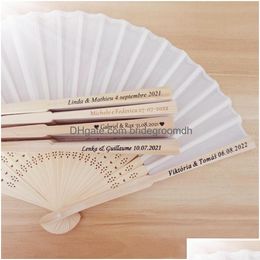 Fans Parasols 40 Pcs/Lot Personalised Print Engrave Favour Silk Fan Customised Name Cloth Hand Gift Drop Delivery Dhazs