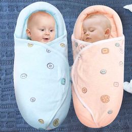 Sleeping Bags Newborn Baby Cotton Swaddle Blanket with Head-Protecting Cute Toddler Warm Sleep Wrap R230614