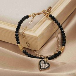 Bracelets Geometric Polygon Love Heart Bracelet For Women Fashion Double Layers String Beads Chain Jewellery Gifts R230614