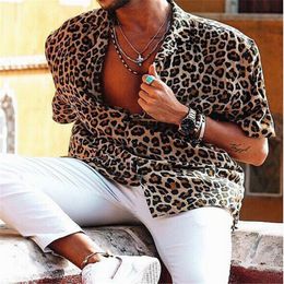 Men's Casual Shirts Plus Size 3XL Men Vintage Leopard Print Summer Shirts Male Casual Short Sleeve Buttons loose Fashion Blouse Tops 230613