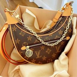 Дизайнерские сумки петля сумки Croissant Hobo Chain Chain Crossbody Sags Sags Cosmetic Laper-Moon Underarm кошельки коричневые сумочки дизайнеры