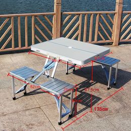 Camp Furniture Outdoor Folding Table Portable Aluminum Alloy One-piece And Chair Set Picnic Barbecue Stall Publicity Exhibition Tab