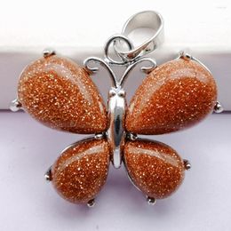 Pendant Necklaces Natural Golden Sandstone Stone Bead GEM Butterfly Animal Jewelry S242