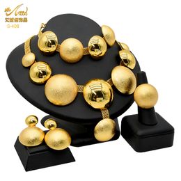 Wedding Jewelry Sets ANIID Dubai 24K Gold Plated Bridal Jewelry Sets Necklace Earrings Bracelet Rings Wedding African Round Jewellery Set For Women 230613