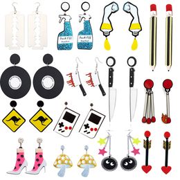 Charm Earrings For Women Acrylic Eardrop Cosplay Eyecatching Punk Jewellery Party Exaggerated Record Knife Halloween Vinyl Records Dan Smteg