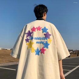 Men's T Shirts 2023 Summer Cotton Men's Round Neck Oversized Tshirt Handsome Short Sleeve T-shirt For Men Colourful Star Print Harajuku