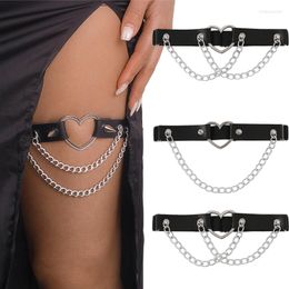 Anklets Sexy Punk Leg Chain Leather Elastic Spiked Harness Women Girls Goth Garters Heart Thigh Garter Belt Rave Body Jewellery