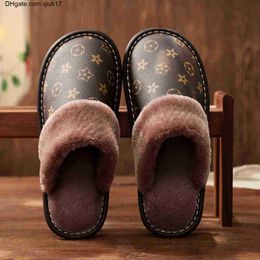 Slippers Unisex PU Leather Printed Plush Cotton Slipper Women Indoor House Shoes Flat Cozy Home Winter Warm Flip Flops H1115 qiuti17