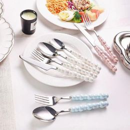 Dinnerware Sets Fashion Ceramic Handle Pearl Cutlery Set 18/10 Stainless Steel Creativity Gift Flatware Colourful 304 Knife Fork Spoon Drop