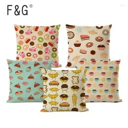 Pillow Cute Food Printed Cover Cartoon Coffee Cake Doughnut Cotton Linen Office Waist Car Sofa Decoration Pillowcase