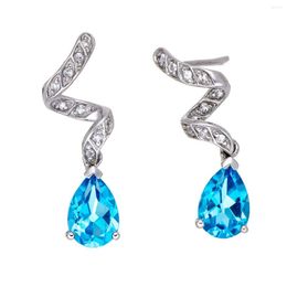 Stud Earrings Sky Blue Topaz Rhodium Over Sterling Silver Earrings. Cute Designer Screw Back Fine Jewelry Orange