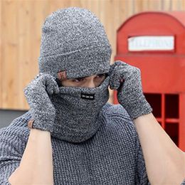 Winter Cap 3 PCS Wool Knitted Hats Scarf And Gloves Set For Men Women Beanies Neck Warmer Bonnet Femme Ski Balaclava Face Mask268r