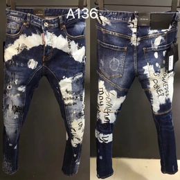 Erkek Kot Street Style Moda Erkekler Yüksek Kaliteli Retro Baskılı Tasarımcı İnce Fit Yırtık Hip Hop Sıçramalı Denim Pantolon