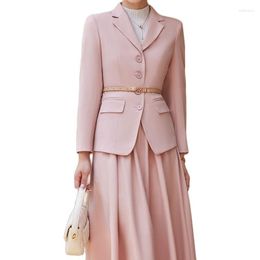 Women's Suits Manufacturer Wholesale Spot Suit Long Sleeve Waist Closed Pink Blue Apricot Small Coat High A-shaped Skirt